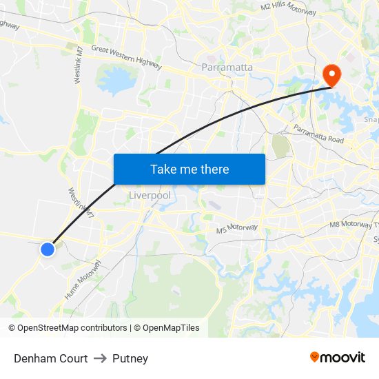 Denham Court to Putney map