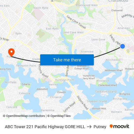 ABC Tower 221 Pacific Highway GORE HILL to Putney map