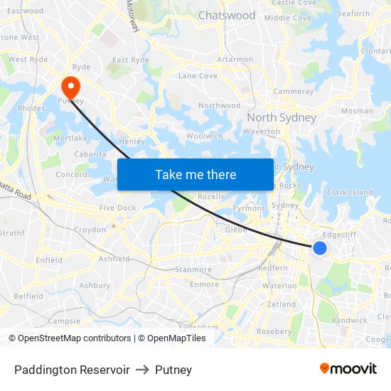 Paddington Reservoir to Putney map