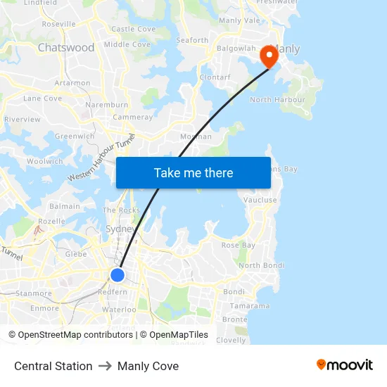 Central Station to Manly Cove map