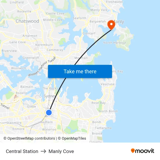 Central Station to Manly Cove map