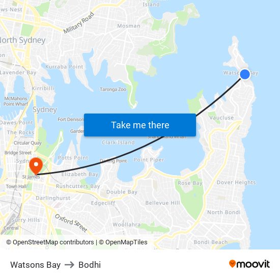 Watsons Bay to Bodhi map