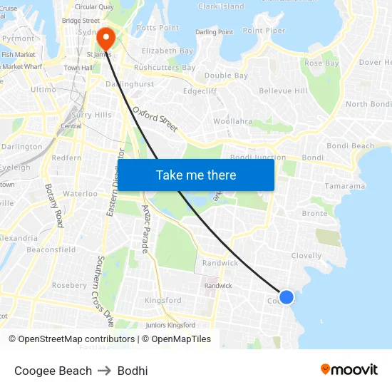 Coogee Beach to Bodhi map