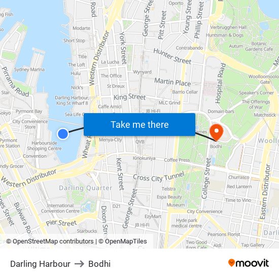 Darling Harbour to Bodhi map