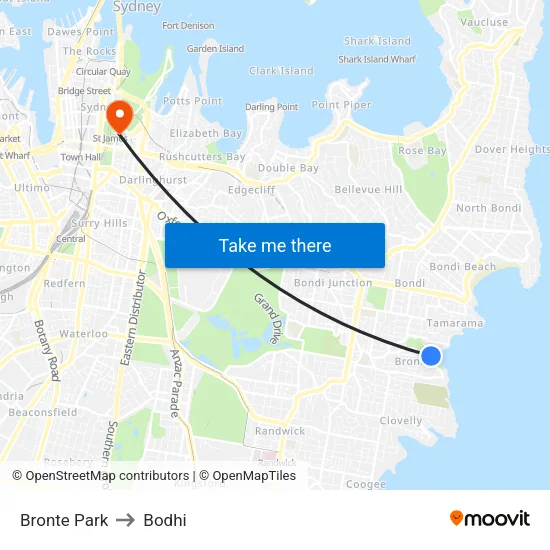 Bronte Park to Bodhi map