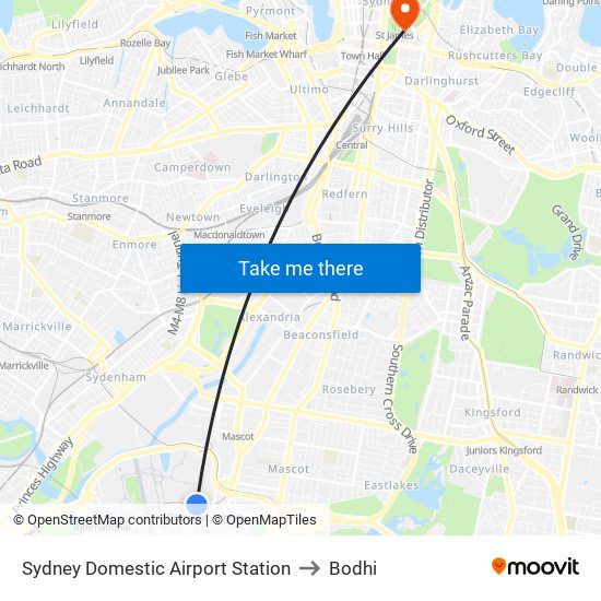 Sydney Domestic Airport Station to Bodhi map