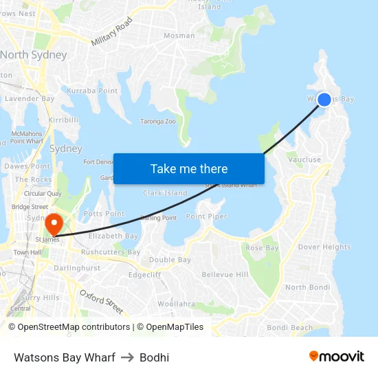Watsons Bay Wharf to Bodhi map