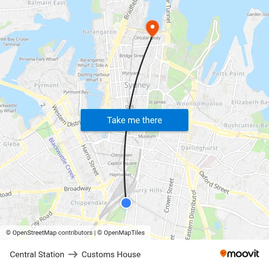 Central Station to Customs House map