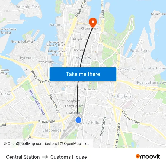 Central Station to Customs House map