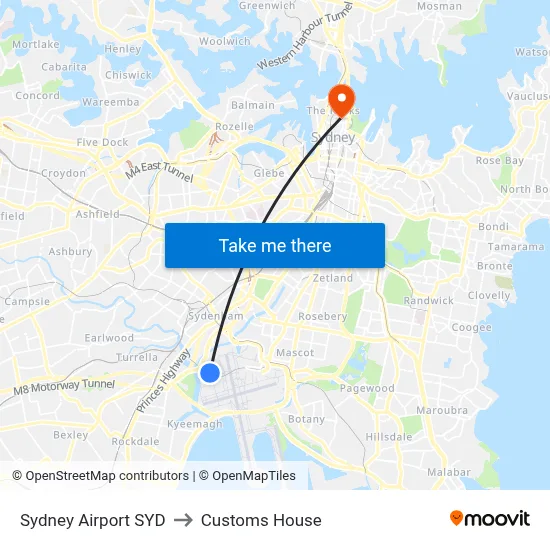 Sydney Airport SYD to Customs House map