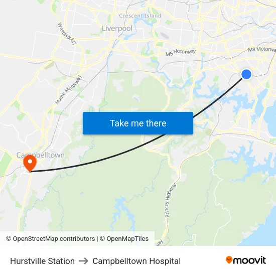 Hurstville Station to Campbelltown Hospital map