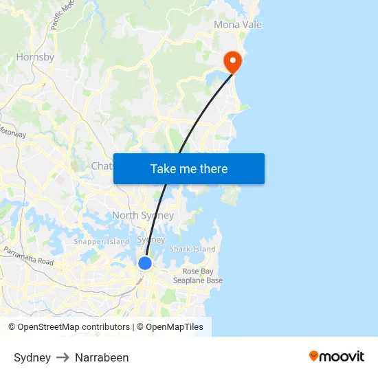 Sydney to Narrabeen map
