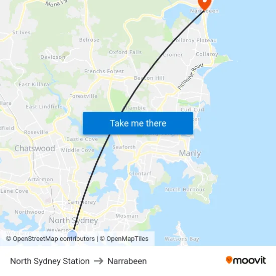 North Sydney Station to Narrabeen map