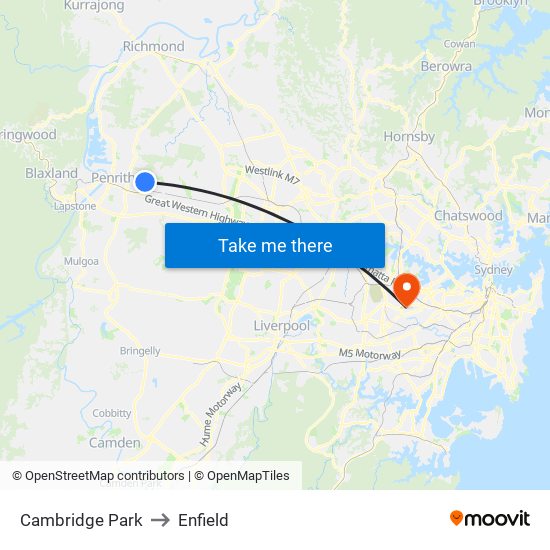 Cambridge Park to Enfield map