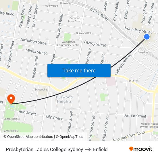 Presbyterian Ladies College Sydney to Enfield map