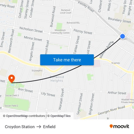 Croydon Station to Enfield map