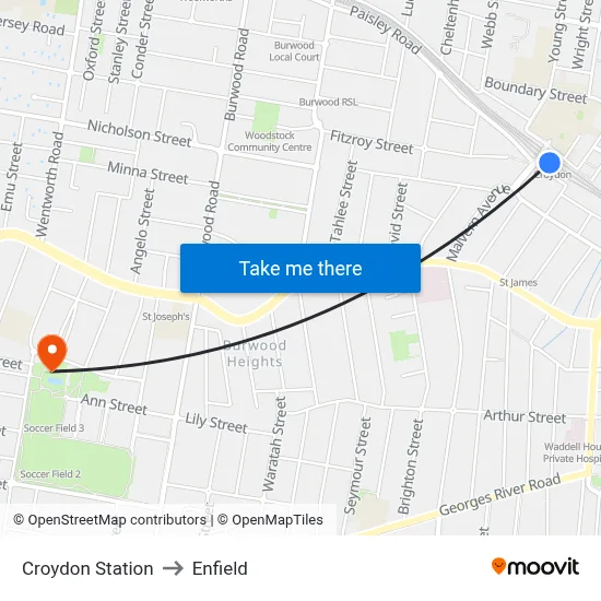 Croydon Station to Enfield map