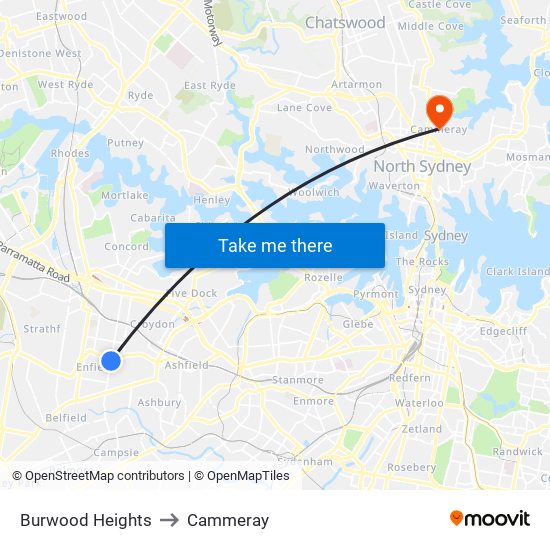 Burwood Heights to Cammeray map