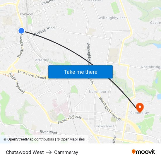 Chatswood West to Cammeray map