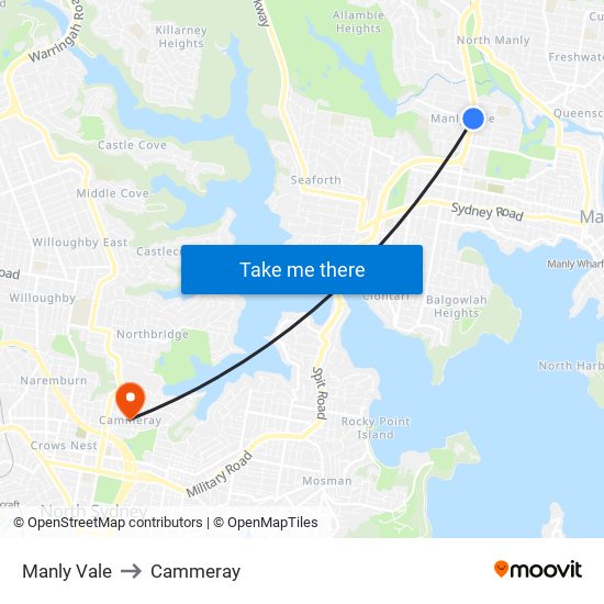 Manly Vale to Cammeray map