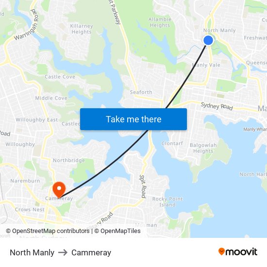 North Manly to Cammeray map