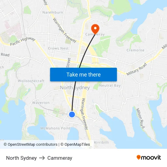 North Sydney to Cammeray map