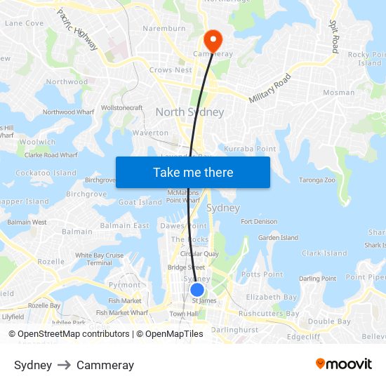 Sydney to Cammeray map