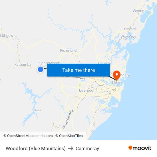 Woodford (Blue Mountains) to Cammeray map