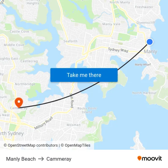 Manly Beach to Cammeray map