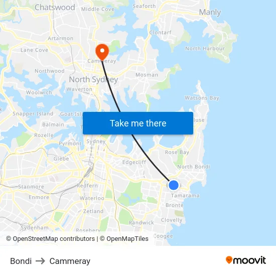 Bondi to Cammeray map