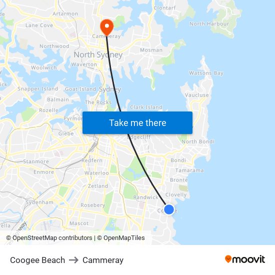 Coogee Beach to Cammeray map