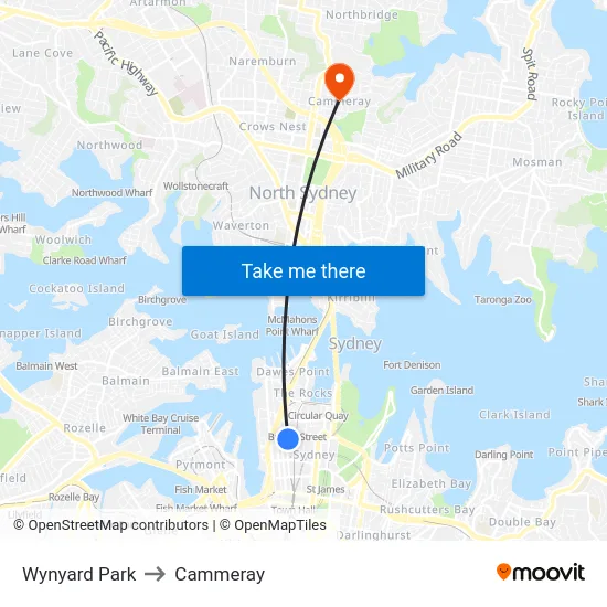 Wynyard Park to Cammeray map