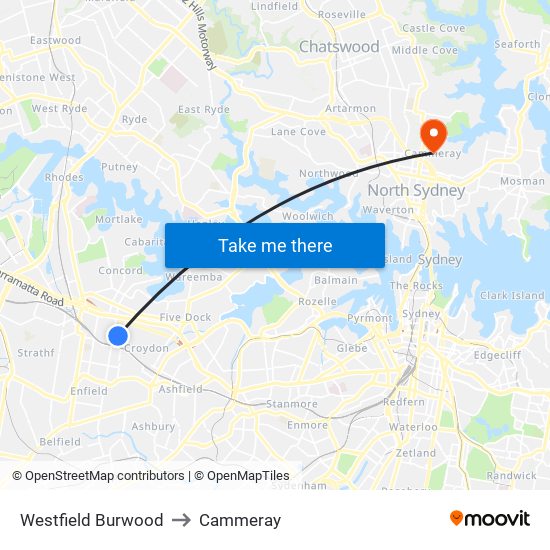 Westfield Burwood to Cammeray map