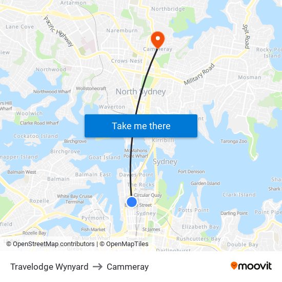 Travelodge Wynyard to Cammeray map