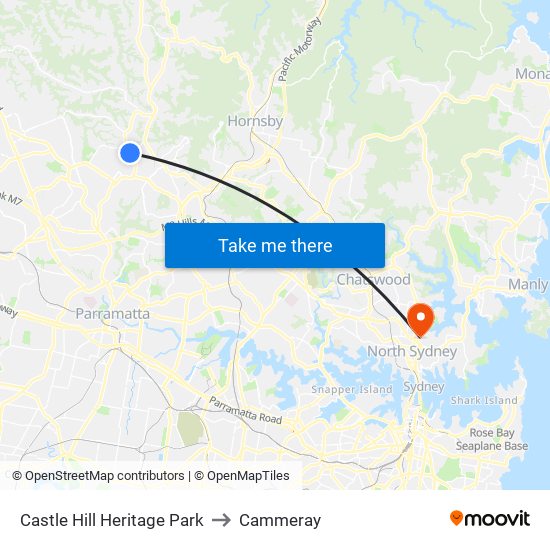 Castle Hill Heritage Park to Cammeray map