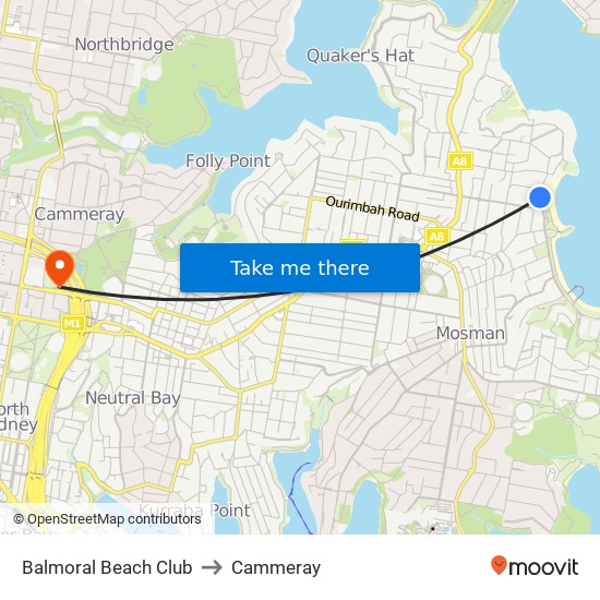 Balmoral Beach Club to Cammeray map
