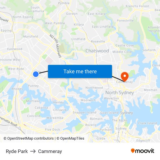 Ryde Park to Cammeray map