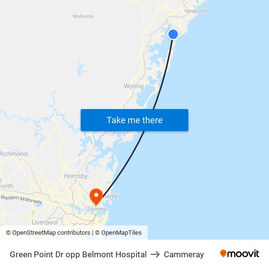 Green Point Dr opp Belmont Hospital to Cammeray map