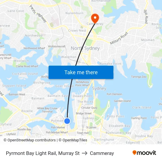 Pyrmont Bay Light Rail, Murray St to Cammeray map