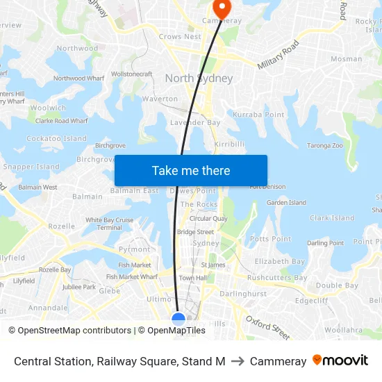 Central Station, Railway Square, Stand M to Cammeray map