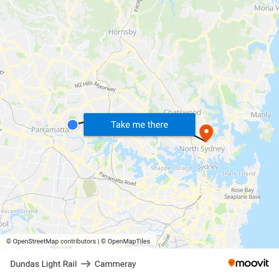 Dundas Light Rail to Cammeray map