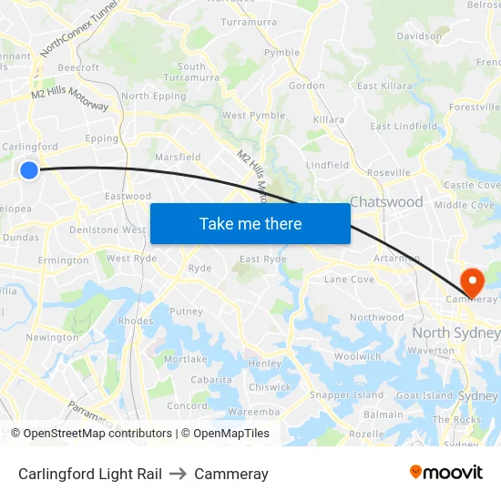 Carlingford Light Rail to Cammeray map