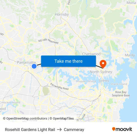 Rosehill Gardens Light Rail to Cammeray map