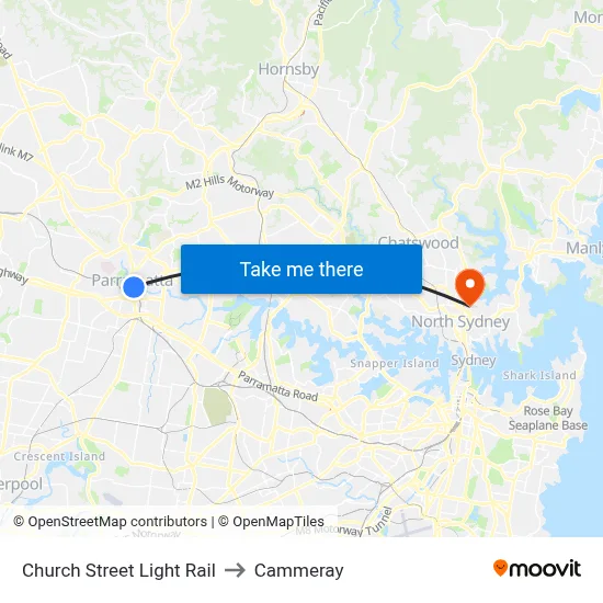 Church Street Light Rail to Cammeray map