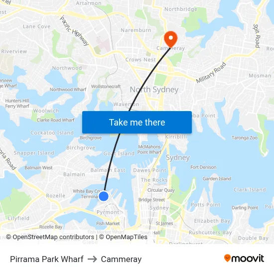 Pirrama Park Wharf to Cammeray map