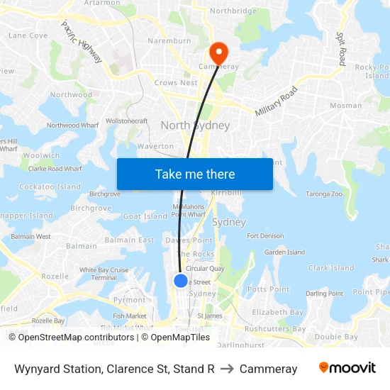 Wynyard Station, Clarence St, Stand R to Cammeray map