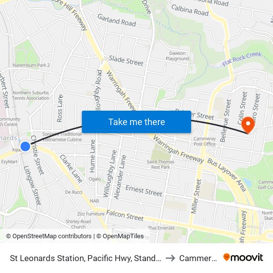 St Leonards Station, Pacific Hwy, Stand A to Cammeray map