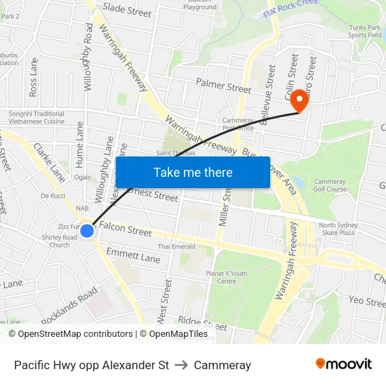 Pacific Hwy opp Alexander St to Cammeray map