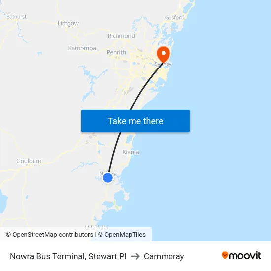 Nowra Bus Terminal, Stewart Pl to Cammeray map