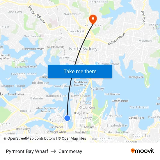 Pyrmont Bay Wharf to Cammeray map